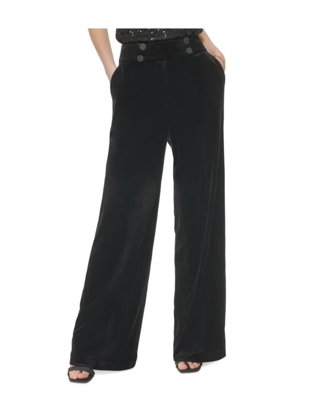 Calvin Klein Women’s Wide Leg Velvet Pants - Black